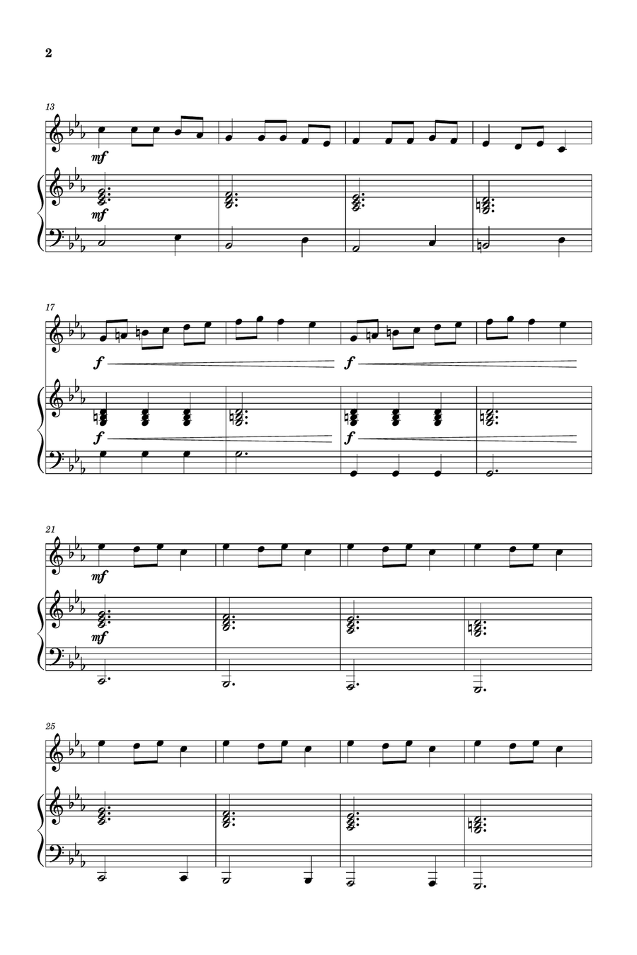 Carol of The Bells for Violin and Piano (Very Easy - Beginner) in C minor Violin Solo scores gallery preview page 2