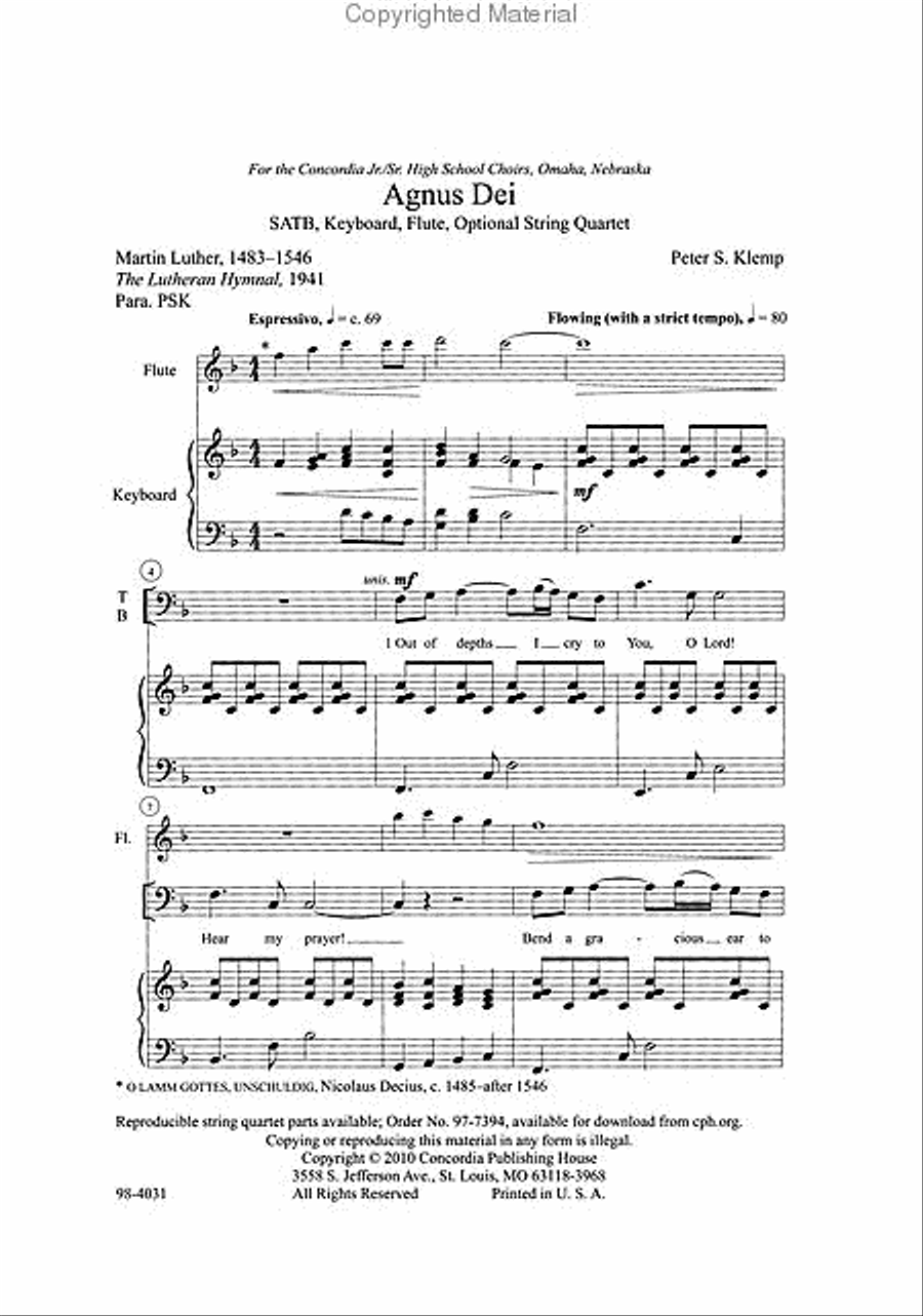 Agnus Dei (Klemp) 4-Part scores gallery preview page 2
