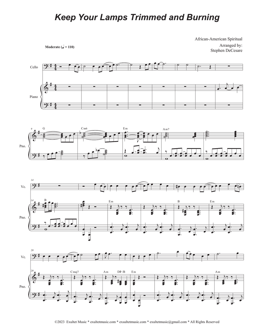 Keep Your Lamps Trimmed And Burning (Cello solo and Piano) Piano scores gallery preview page 1