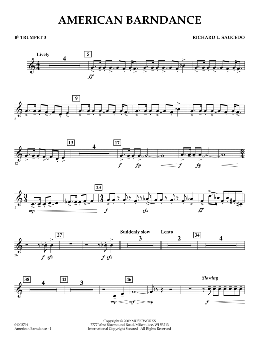 American Barndance - Bb Trumpet 3 Concert Band scores gallery preview page 1