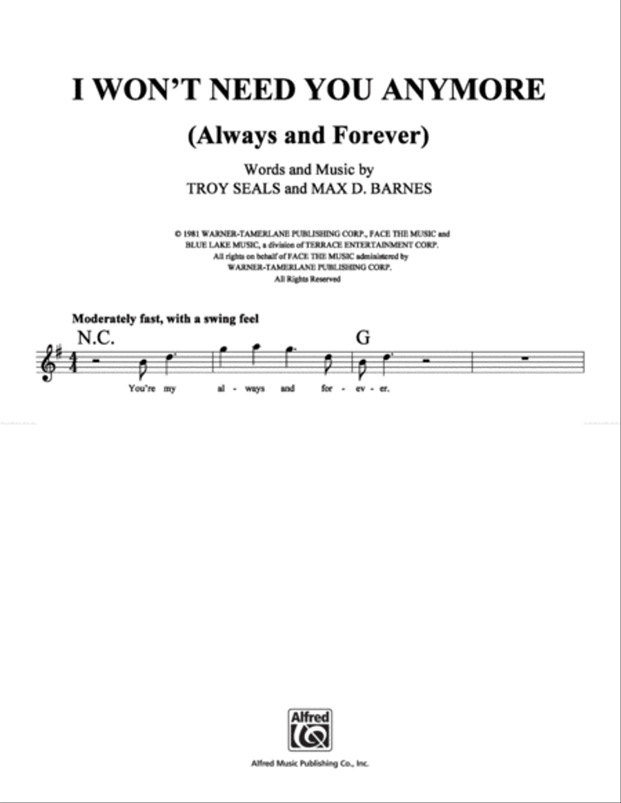 I Won't Need You Anymore (Always and Forever) School and Community scores gallery preview page 1
