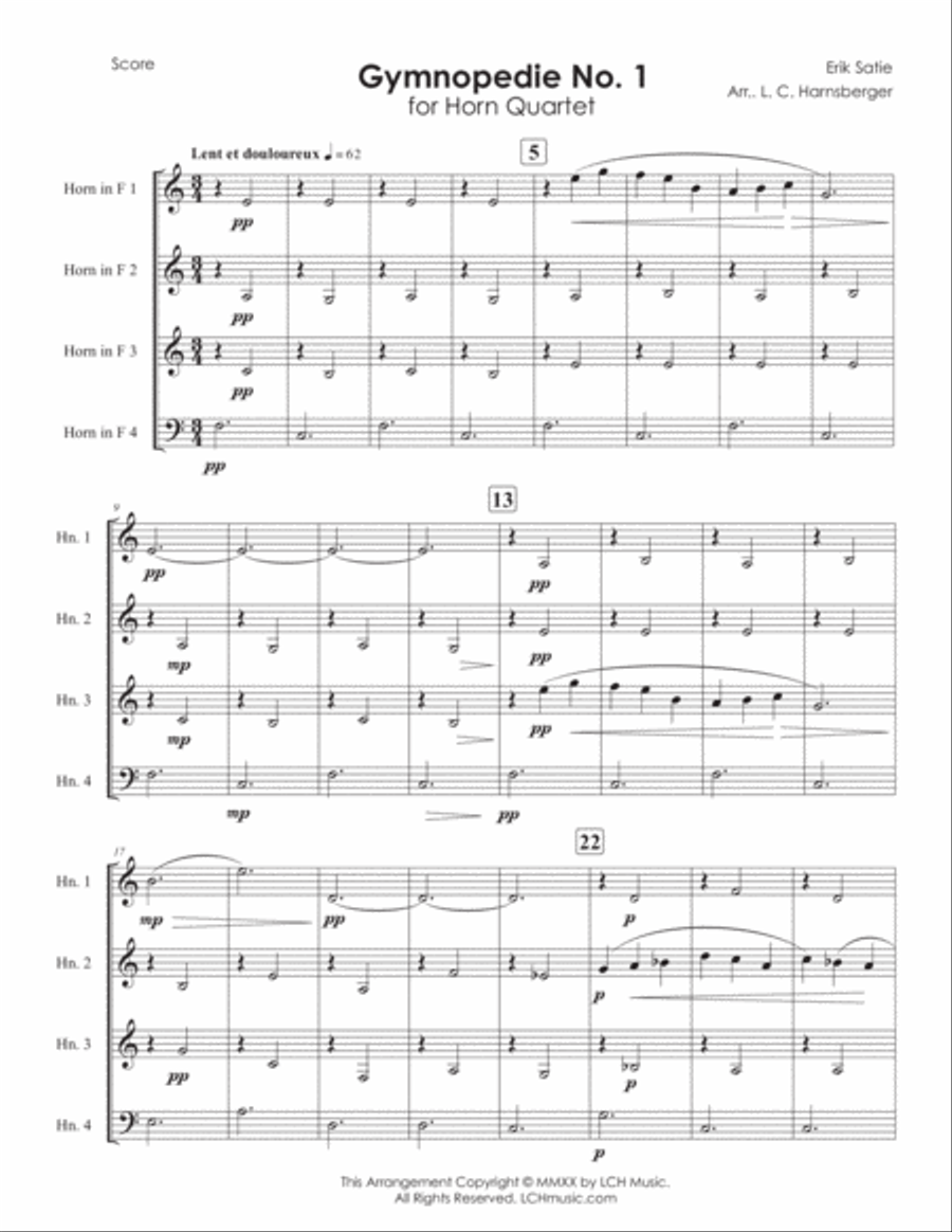 Gymnopédie No. 1 for Horn Quartet French Horn Quartet scores gallery preview page 5