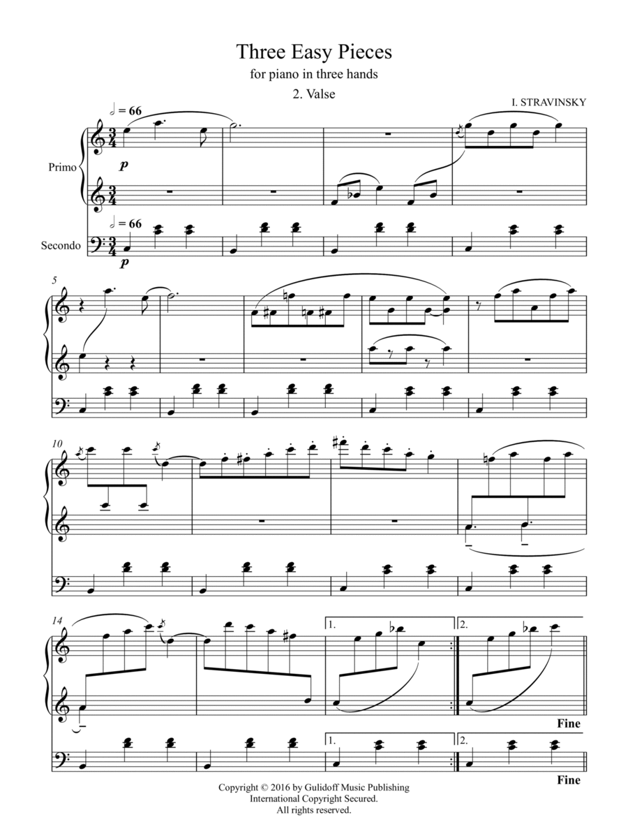 Three Easy Pieces for piano in three hands 2. Valse by Igor