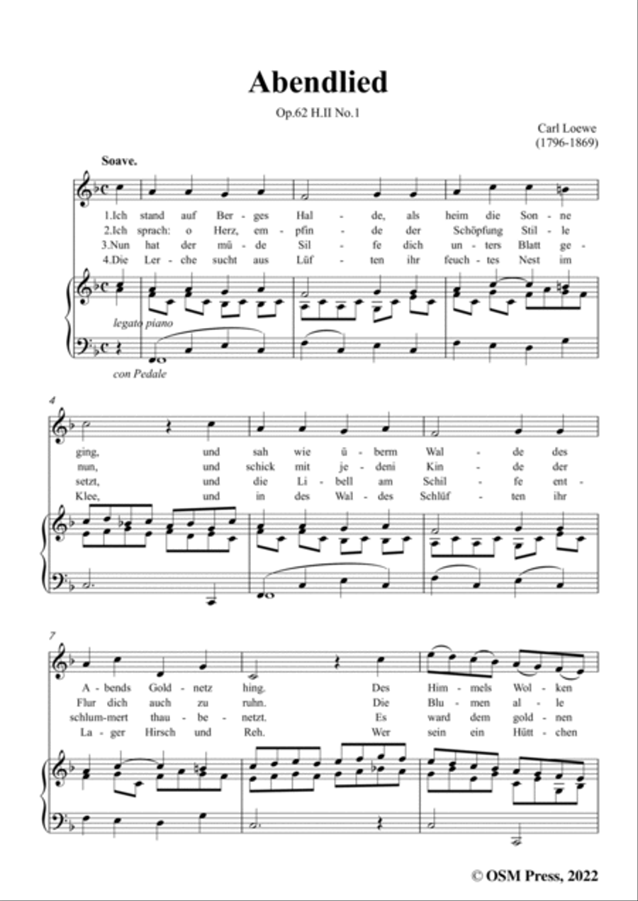 Carl Loewe-Abendlied,in F Major,for Voice and Piano Voice Solo scores gallery preview page 3