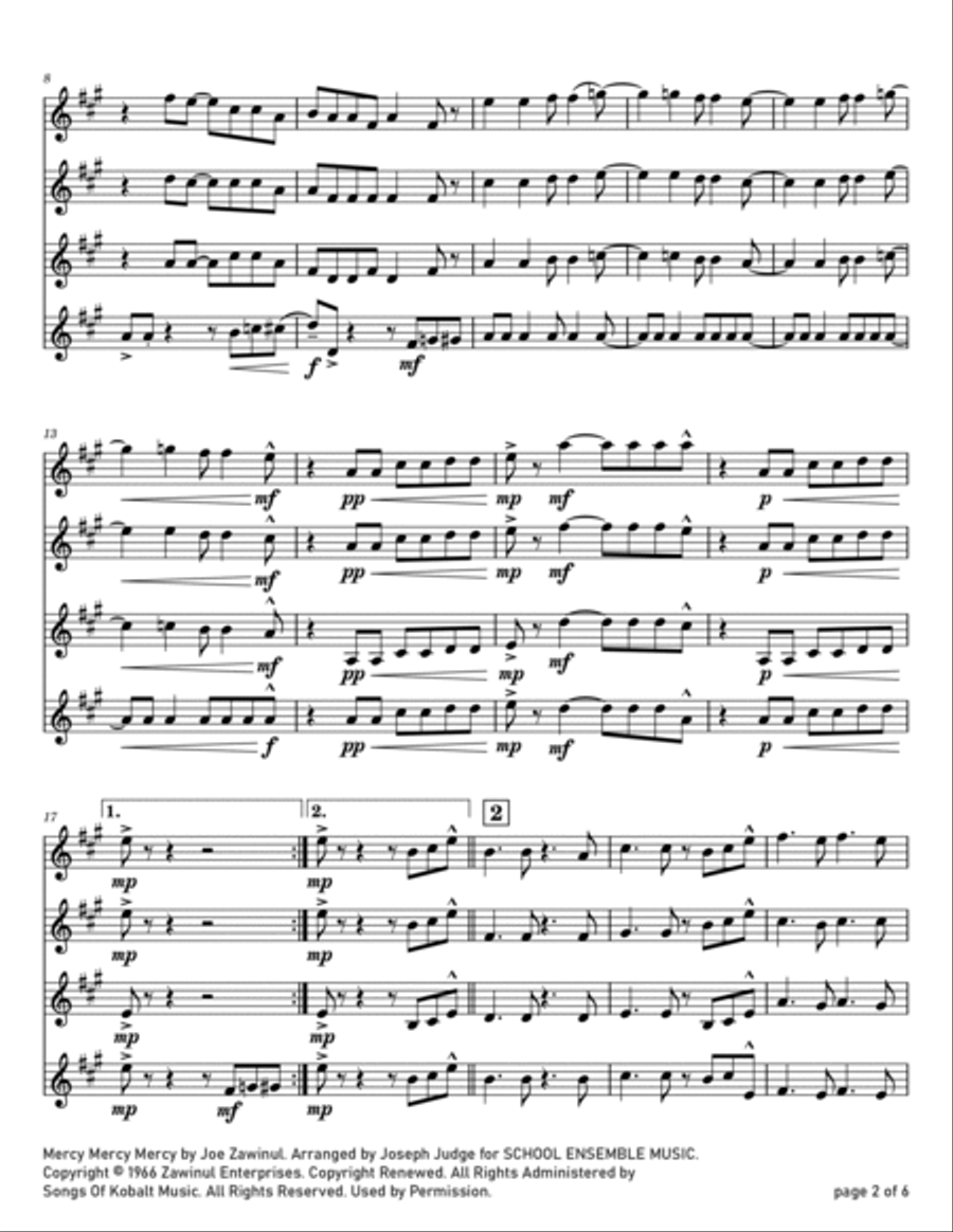 Mercy, Mercy, Mercy Mercy, Mercy, Mercy Clarinet Quartet scores gallery preview page 2