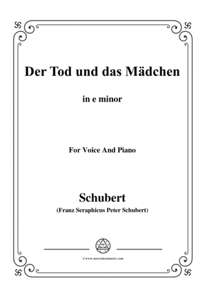 Book cover for Schubert-Der Tod und das Mädchen,Op.7 No.3,in e minor,for Voice&Piano