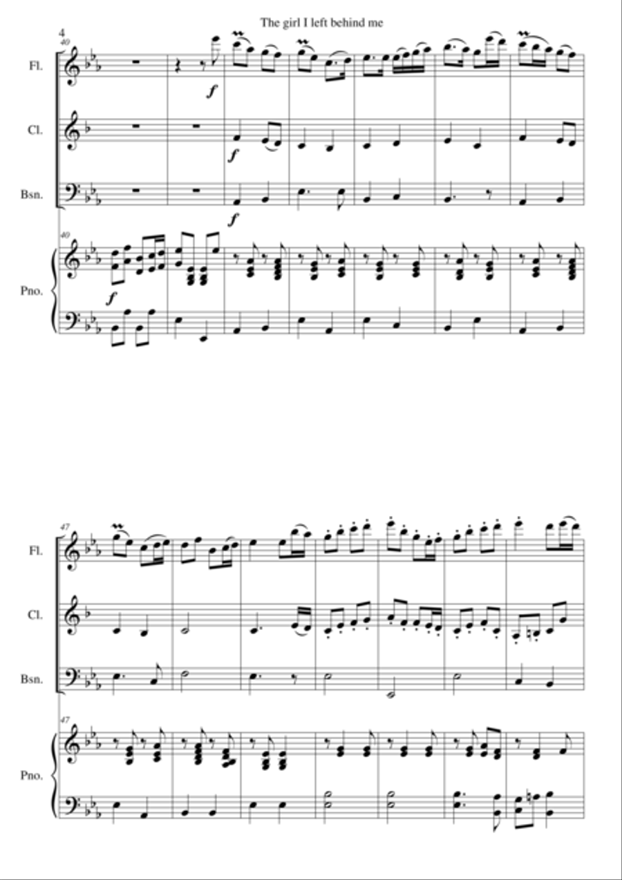 The girl I left behind me (Waxies' Dargle) for flute clarinet bassoon and piano Bassoon scores gallery preview page 4