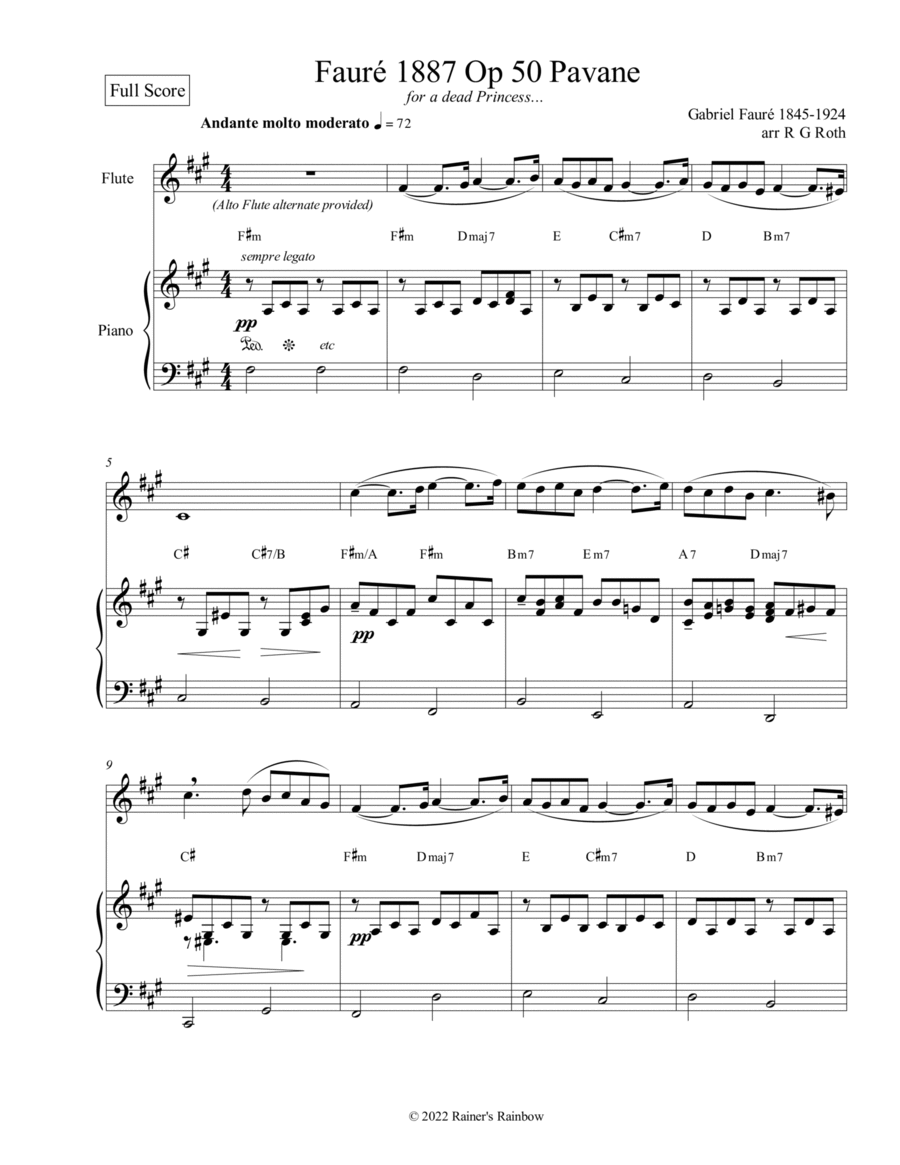 Fauré 1887 Op 50 Pavane Flute or Alto Flute Solo Flute Solo scores gallery preview page 1