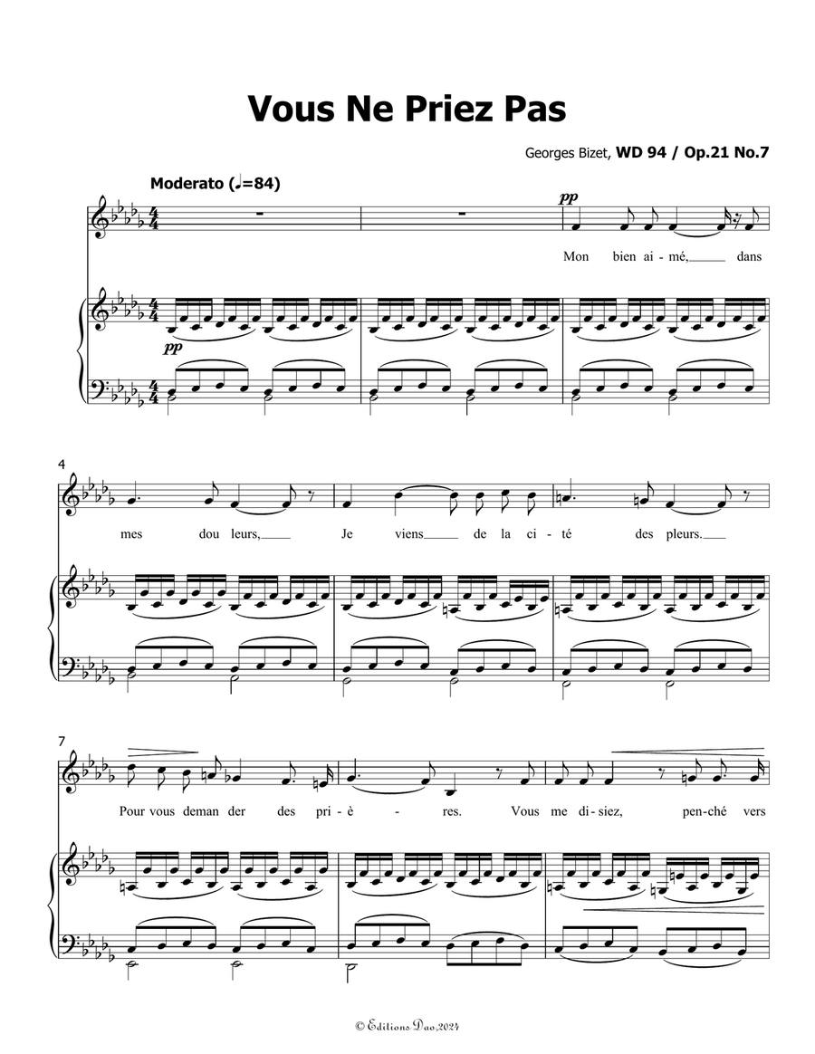 Vous Ne Priez Pas, by Bizet, in b flat minor Voice scores gallery preview page 3