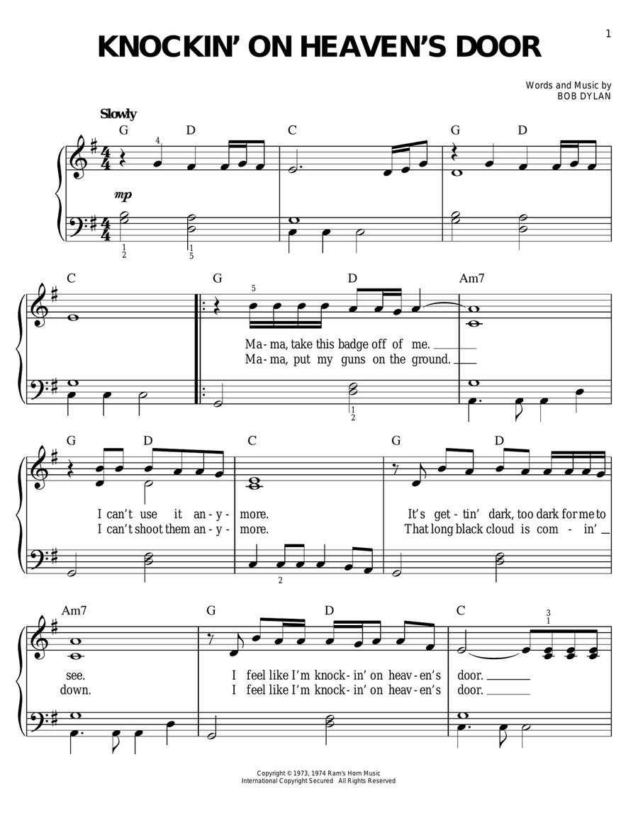 Knockin' On Heaven's Door Easy Piano scores gallery preview page 1