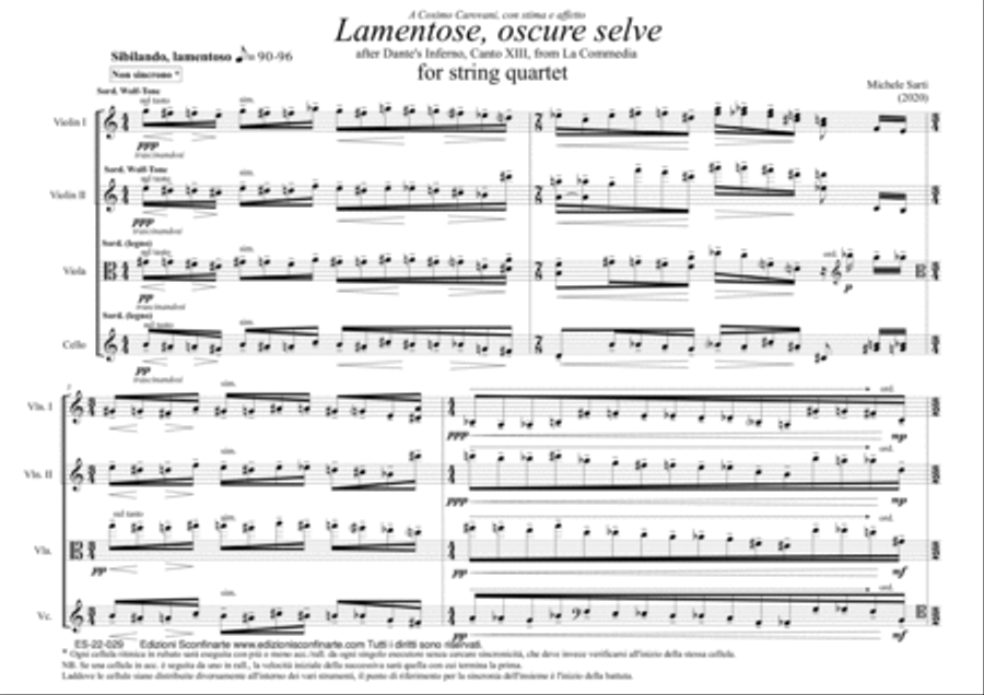 Michele Sarti: LAMENTOSE, OSCURE SELVE (ES-22-029) - Score Only String Quartet scores gallery preview page 3