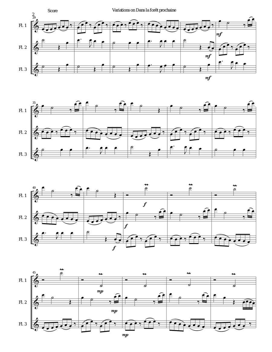 Dans la forêt prochaine (The Cuckoo in the forest) for 3 flutes Flute Solo scores gallery preview page 2