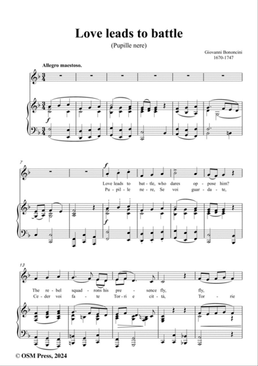 G. Bononcini-Love leads to battle(Pupille nere),in F Major Voice scores gallery preview page 2