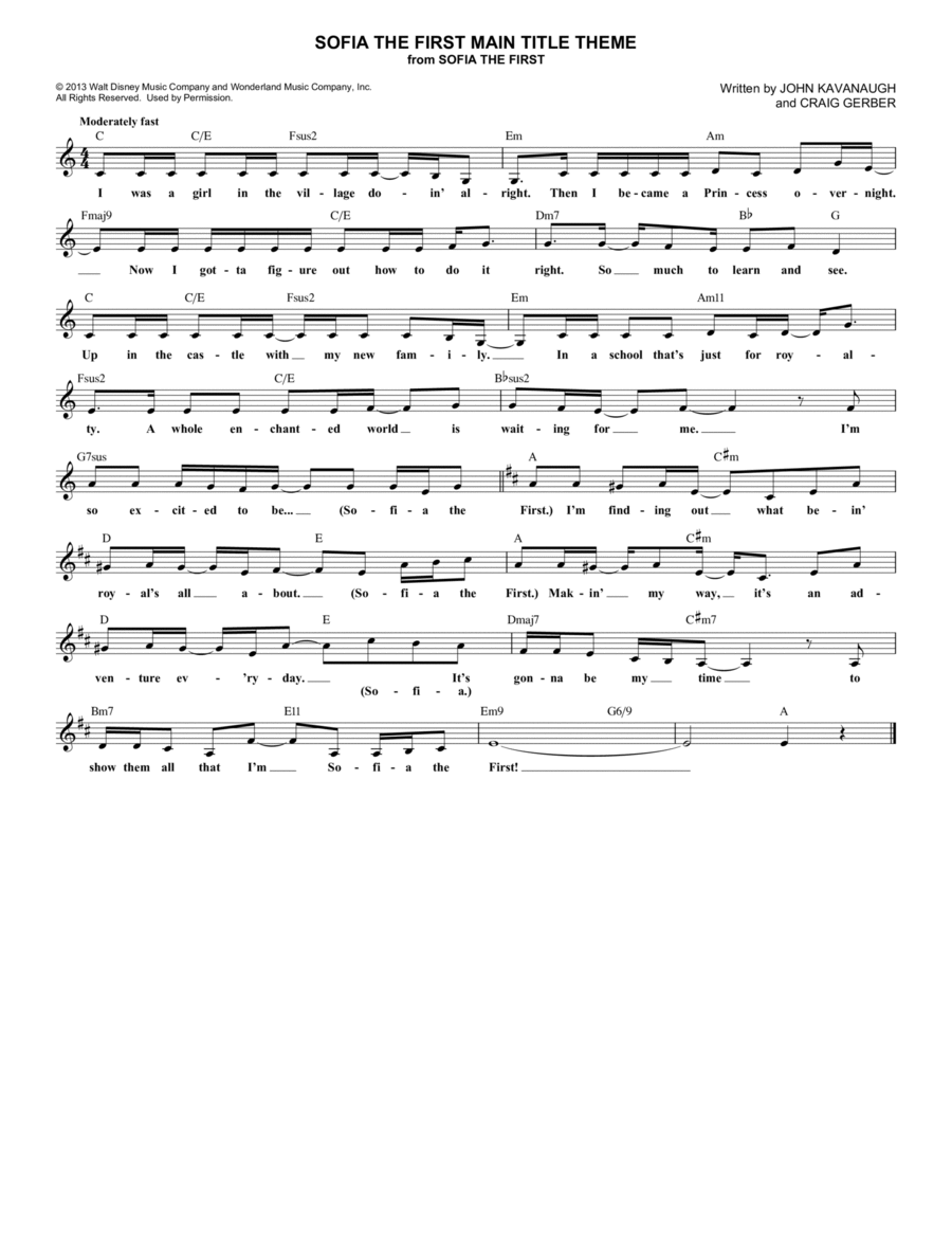Sofia The First Main Title Theme Piano scores gallery preview page 1