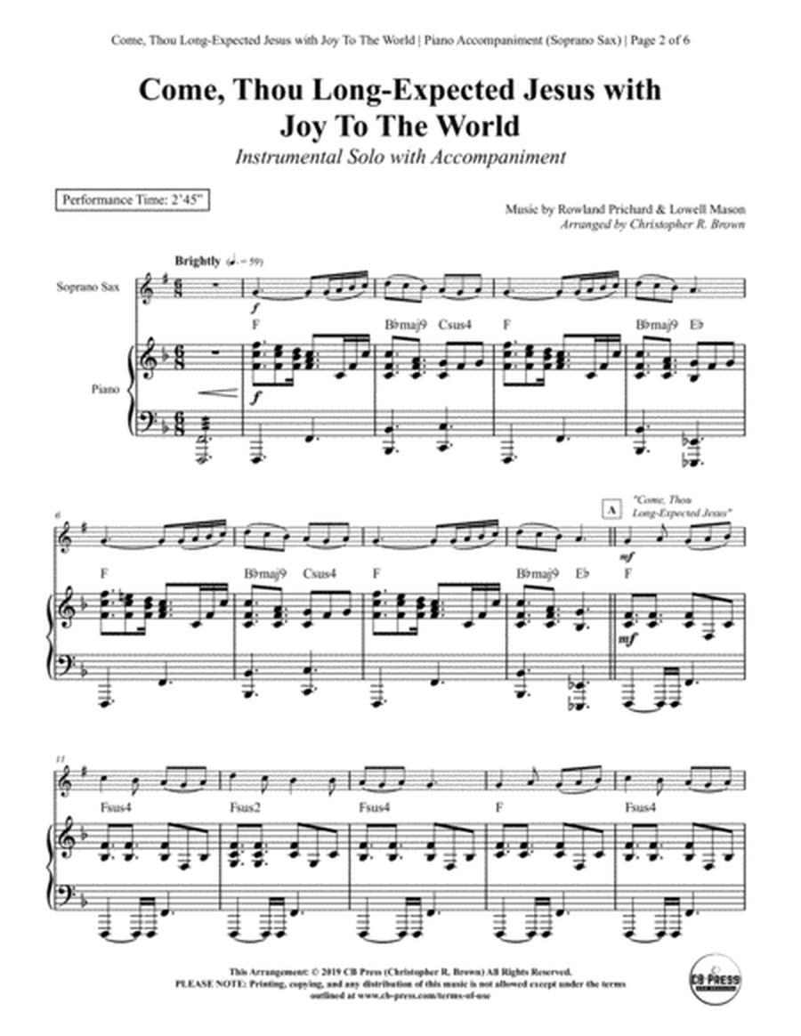 Come, Thou Long-Expected Jesus with Joy To The World - Soprano Sax Solo with Piano Accompaniment image number null