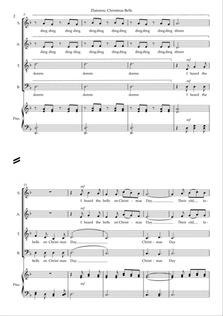 CHRISTMAS BELLS for SATB a cappella choir 4-Part scores gallery preview page 2