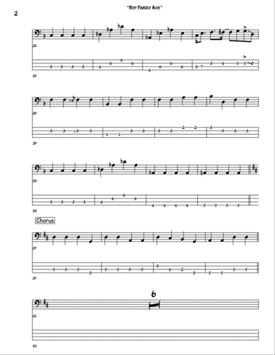 Keep Yourself Alive Bass Guitar scores gallery preview page 2