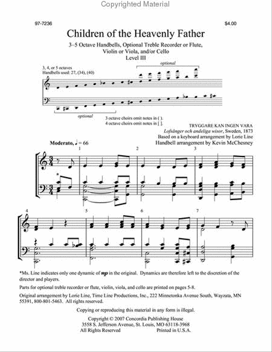 Children of the Heavenly Father (Line) Handbell Choir scores gallery preview page 2