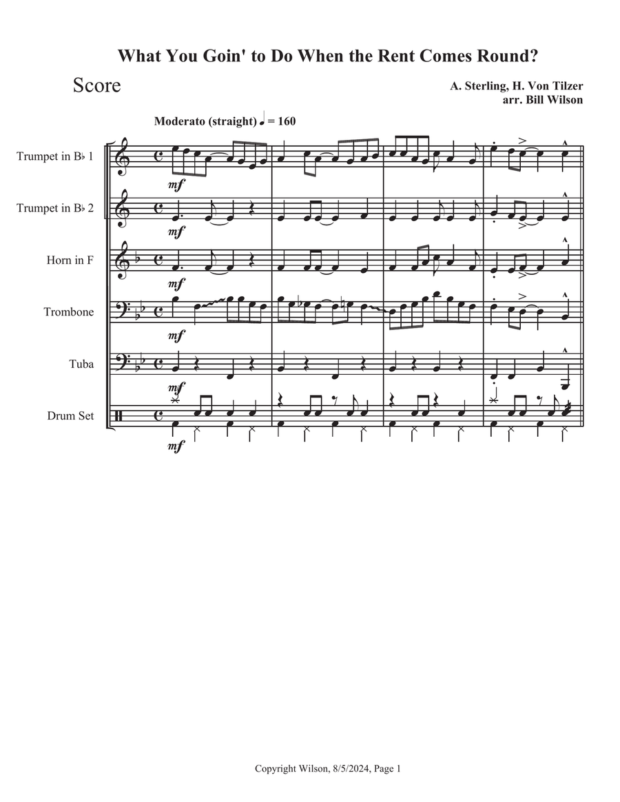 What You Goin' to Do When the Rent Comes 'Round? Brass Quintet scores gallery preview page 2