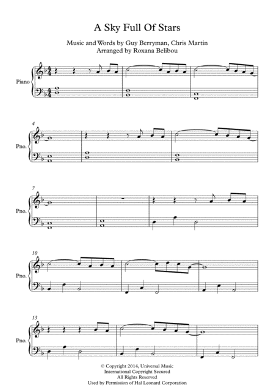 A Sky Full Of Stars A Sky Full Of Stars Easy Piano scores gallery preview page 1