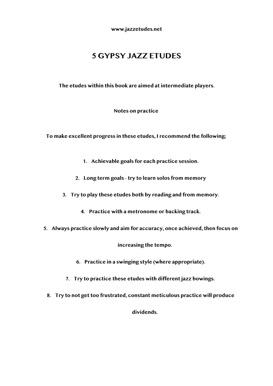5 easy/intermediate Gypsy jazz etudes - Violin/Guitar String Duet scores gallery preview page 2