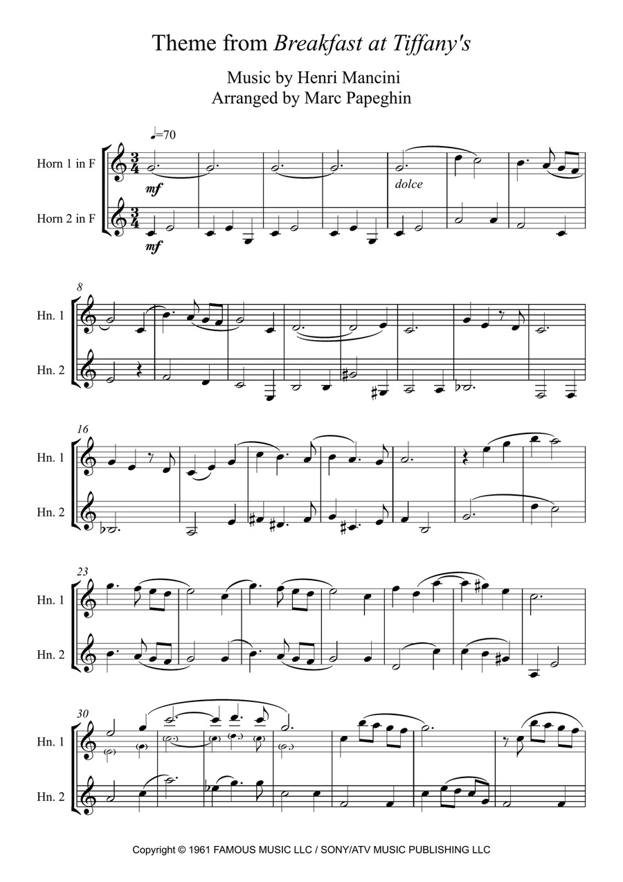 Breakfast At Tiffany's Brass Duet scores gallery preview page 2
