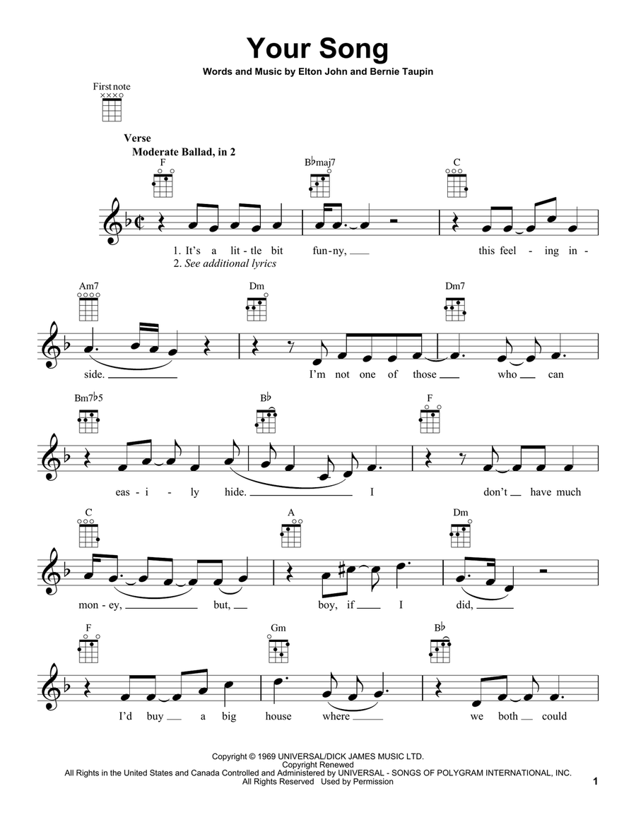 Your Song Your Song Ukulele scores gallery preview page 1