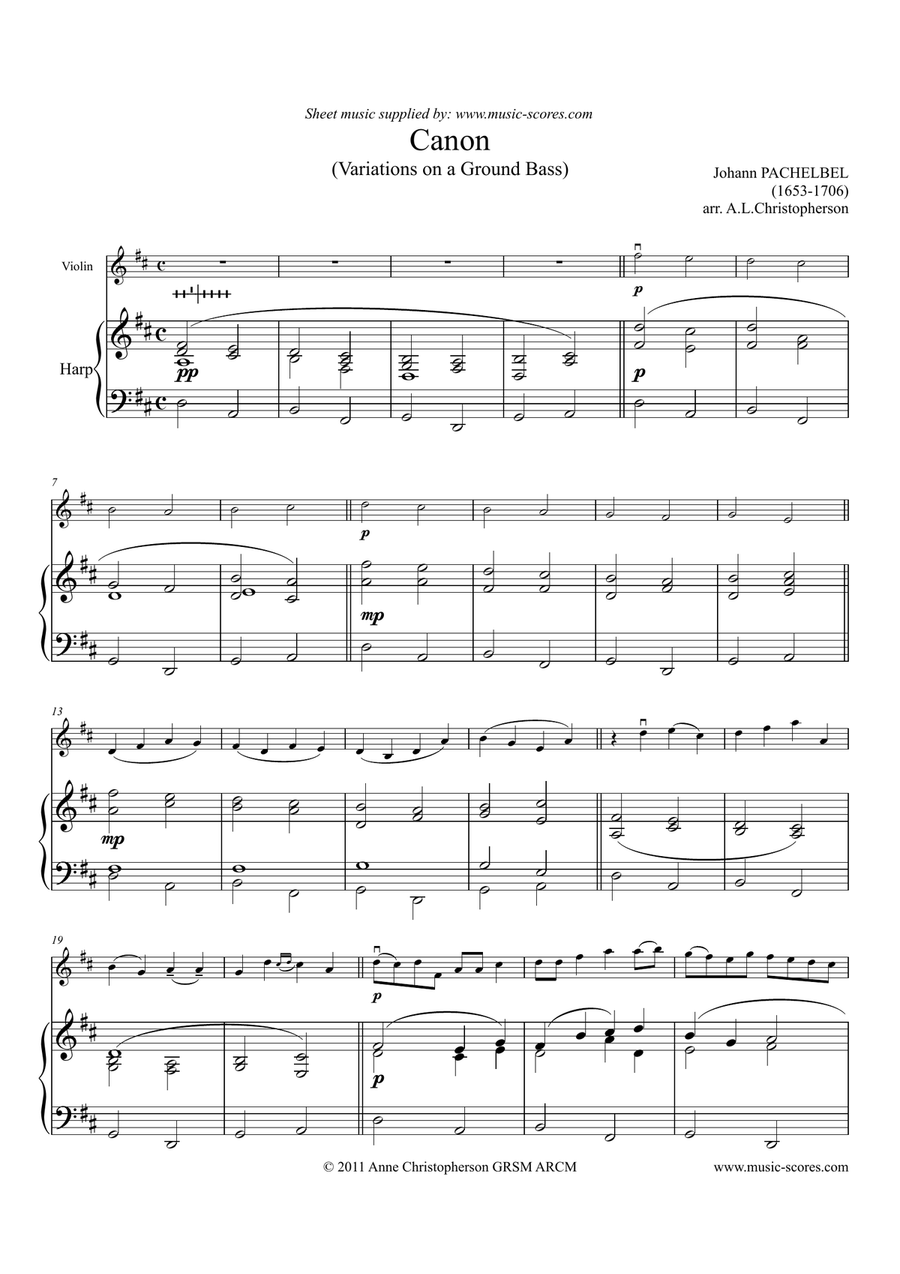 Pachelbel canon sale in d harp
