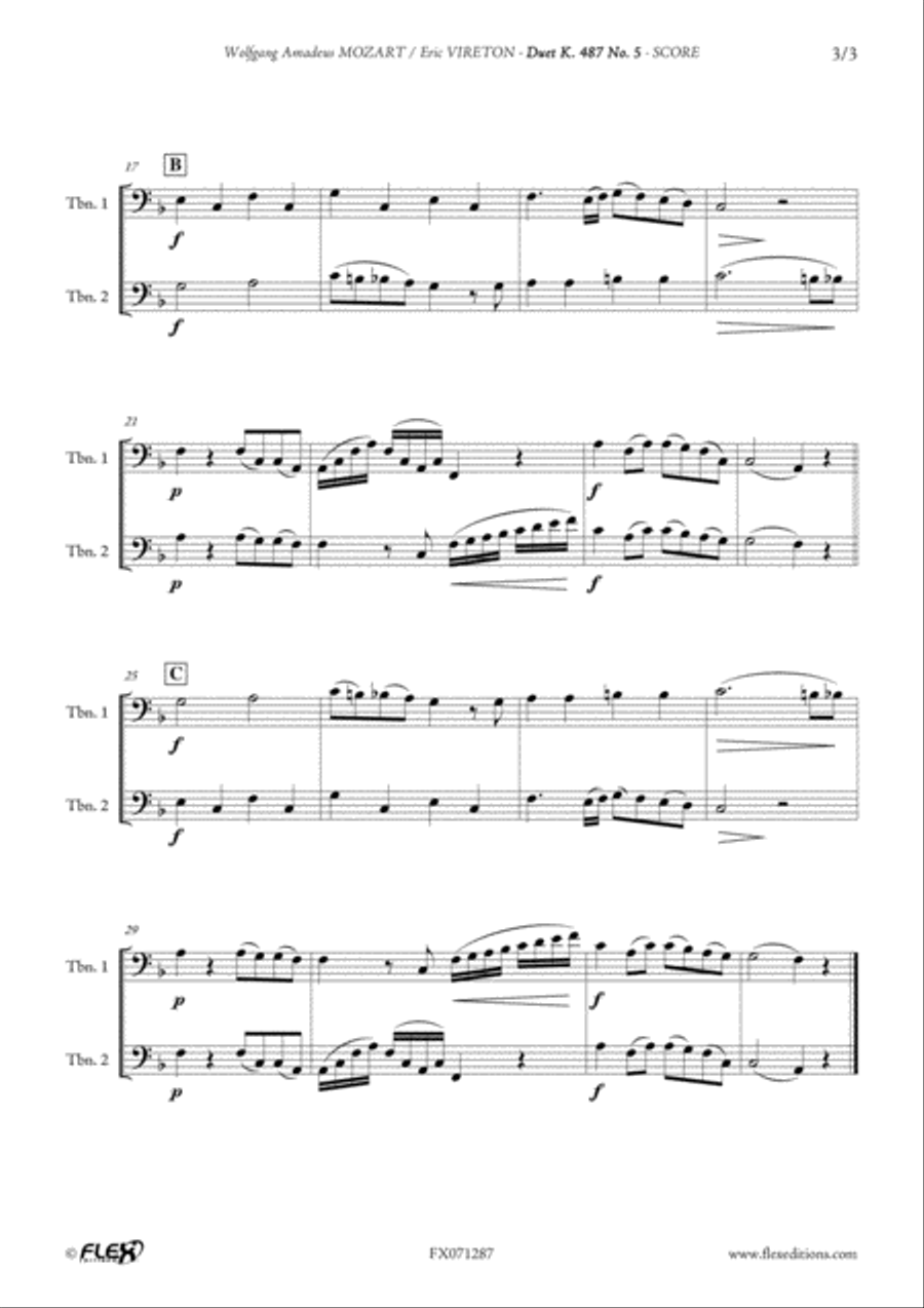 Duet K.487 No. 5 Duet K.487 No. 5 Trombone Duet scores gallery preview page 3