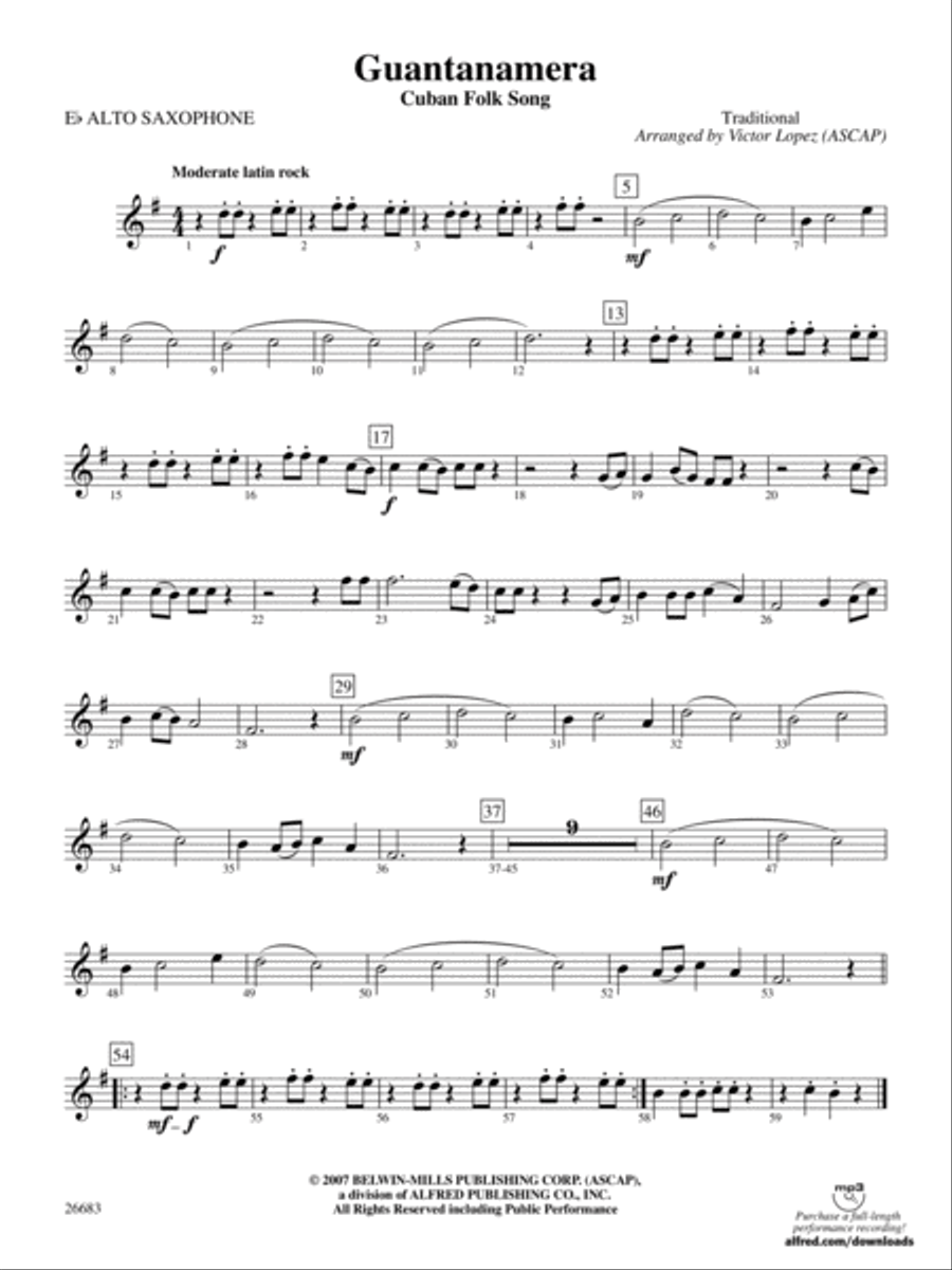 Guantanamera: E-flat Alto Saxophone Concert Band scores gallery preview page 1