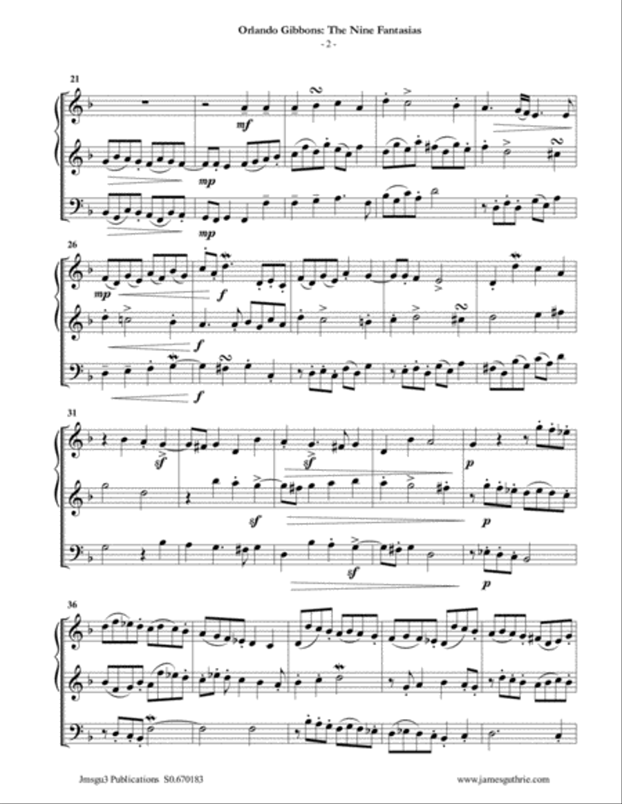 Gibbons: The Nine Fantasias for Violin Duo & Cello String Duet scores gallery preview page 2