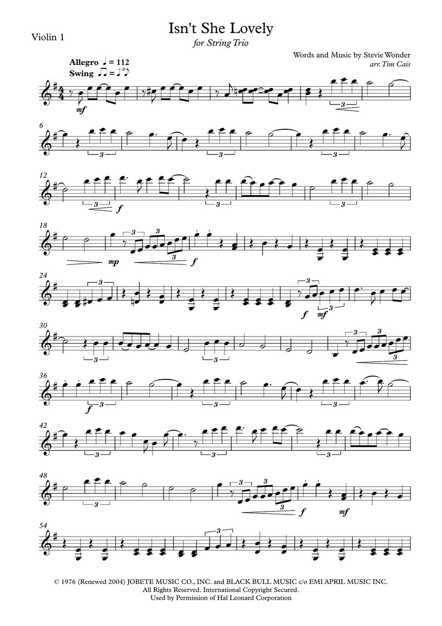 Isn't She Lovely String Trio scores gallery preview page 5