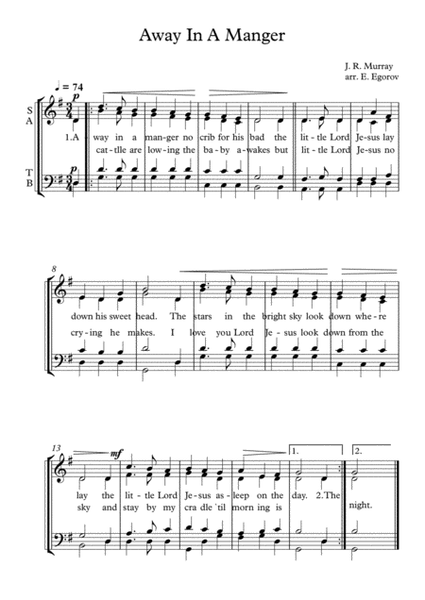 Away In A Manger, James Ramsey Murray, Choral (SATB Choir) image number null