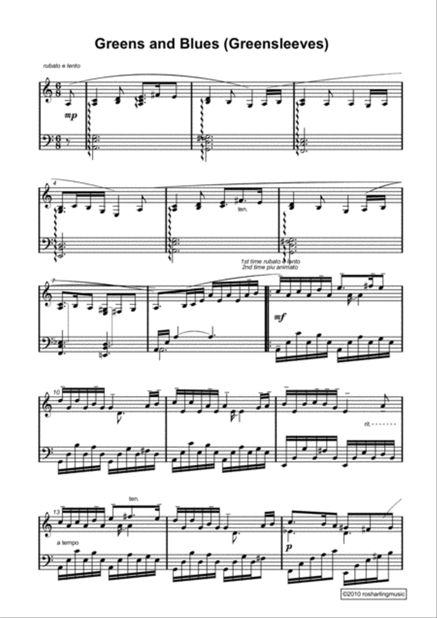 Greens and Blues (Greensleeves) Piano Solo scores gallery preview page 1