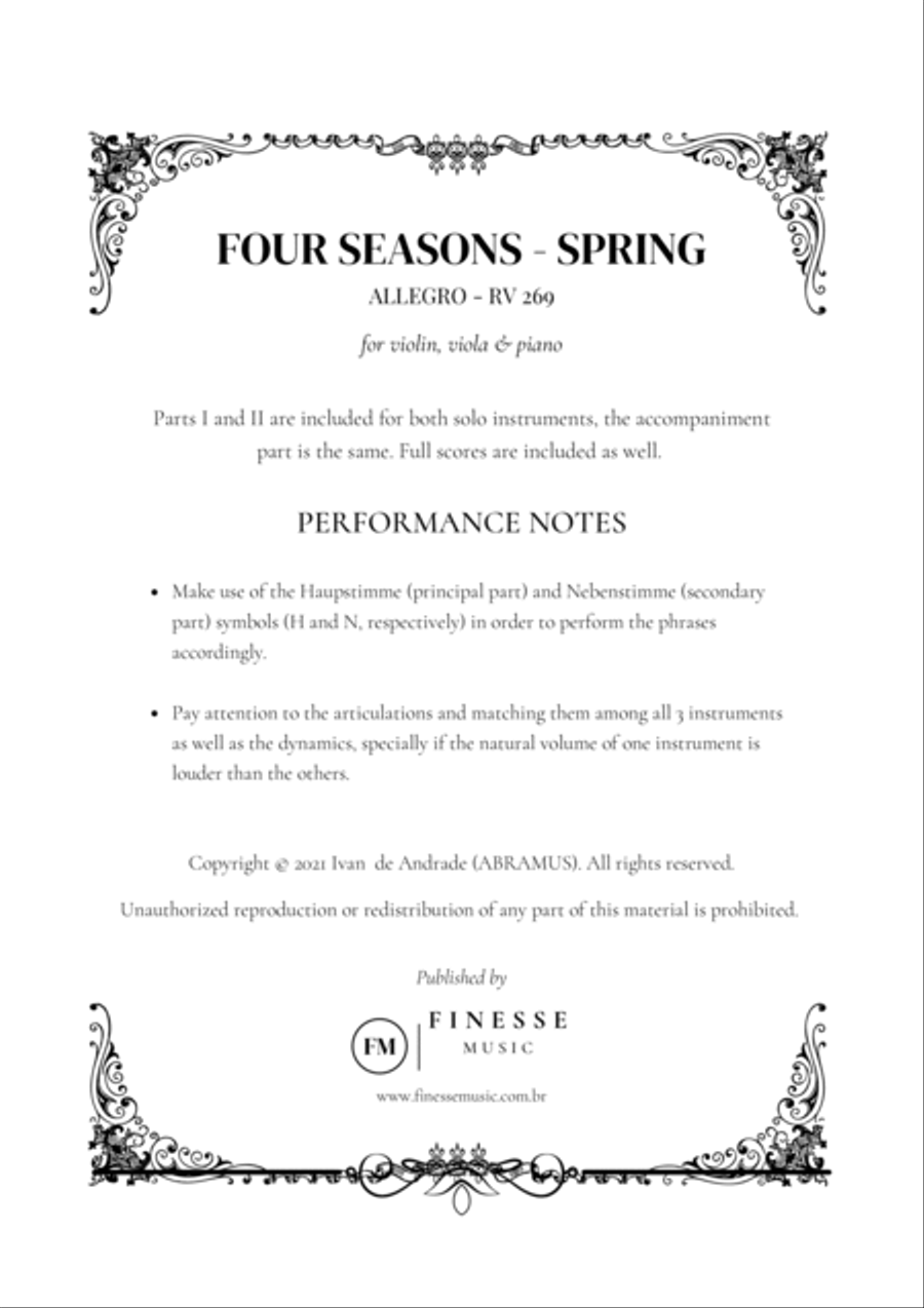 TRIO - Four Seasons Spring (Allegro) for VIOLIN, VIOLA and PIANO - E Major image number null