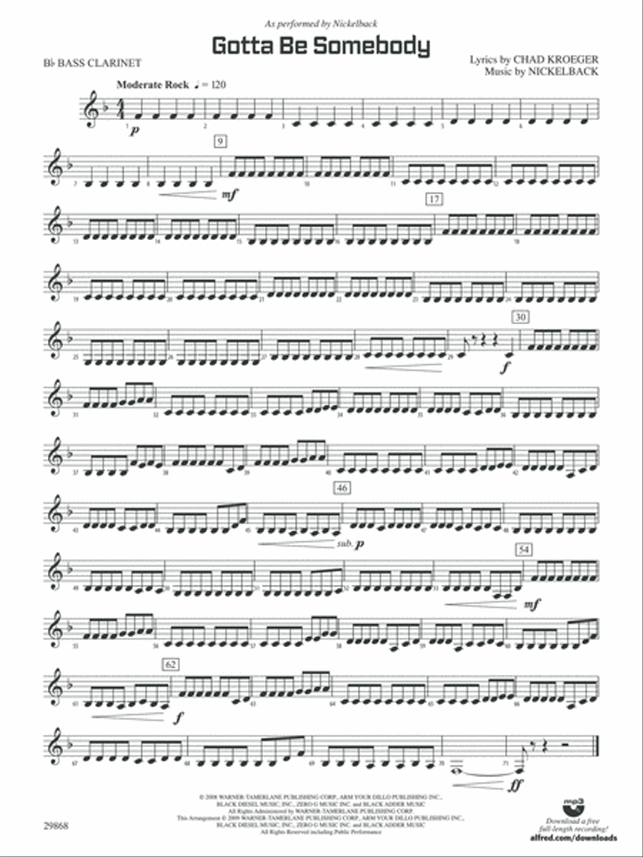Gotta Be Somebody: B-flat Bass Clarinet Concert Band scores gallery preview page 1