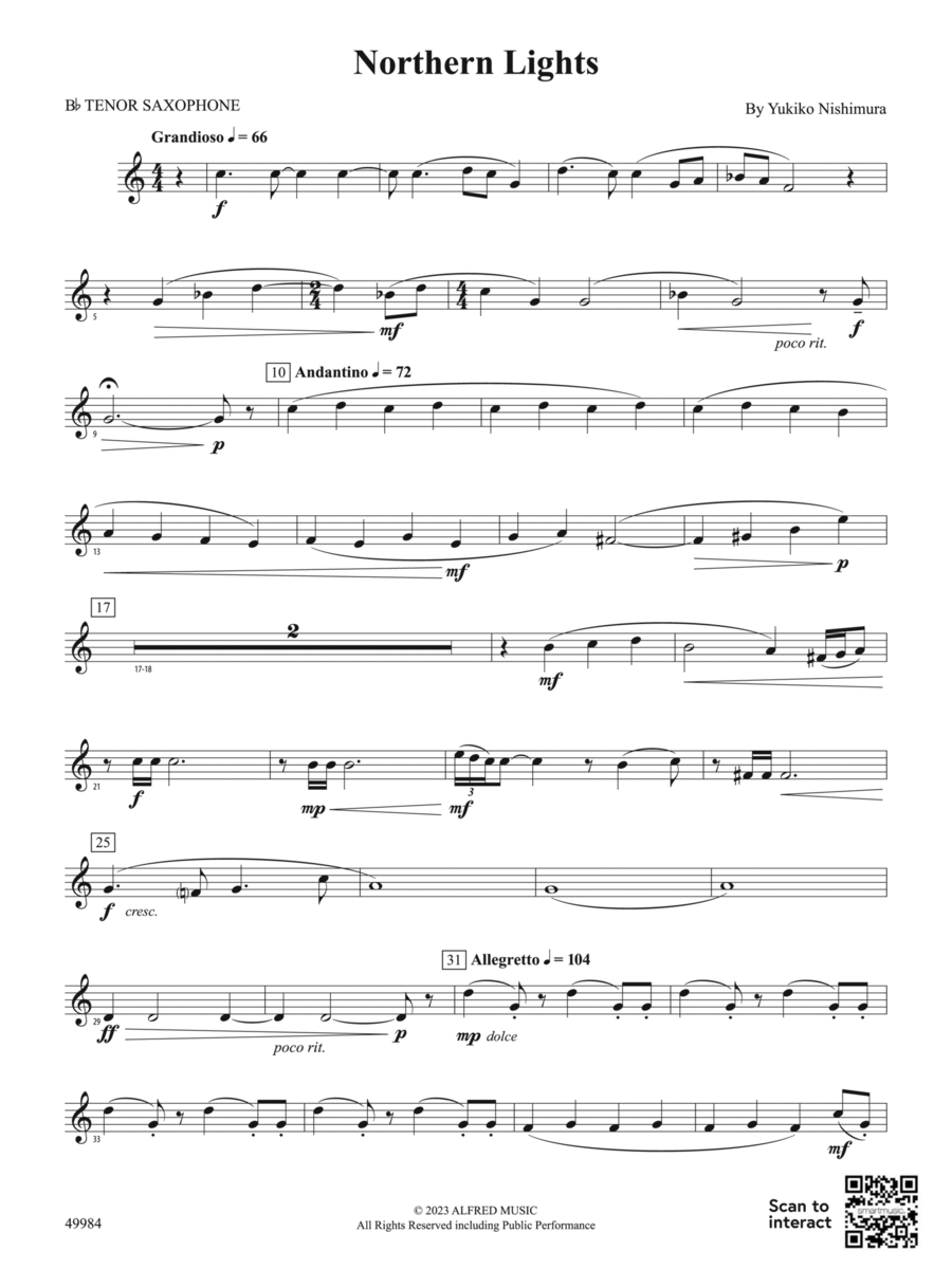Northern Lights: B-flat Tenor Saxophone Concert Band scores gallery preview page 1