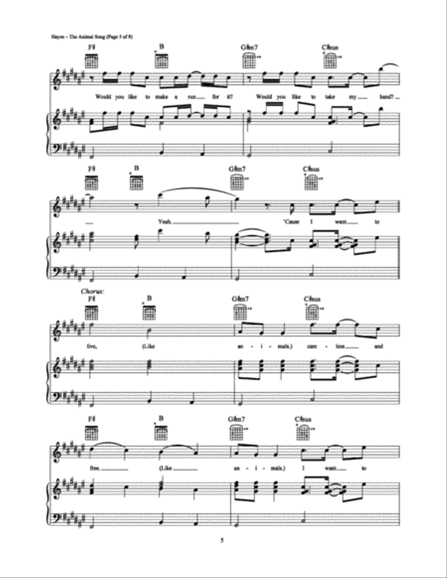 The Animal Song The Animal Song Piano, Vocal, Guitar scores gallery preview page 5