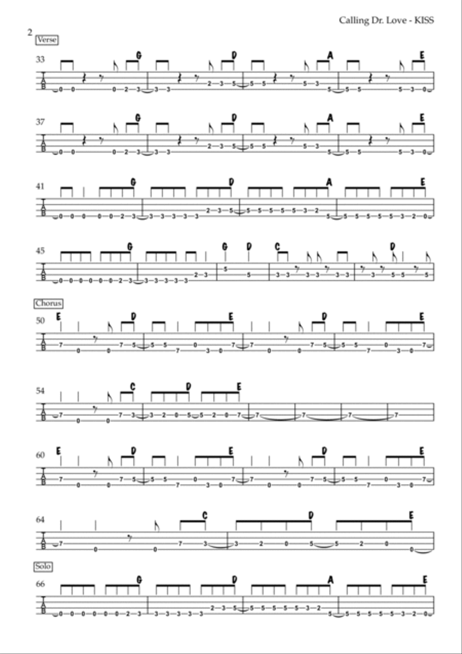 Calling Dr. Love Guitar Tablature scores gallery preview page 2