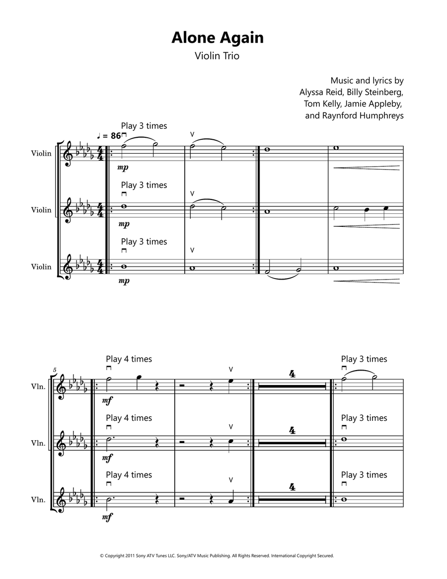 Alone Again String Trio scores gallery preview page 1