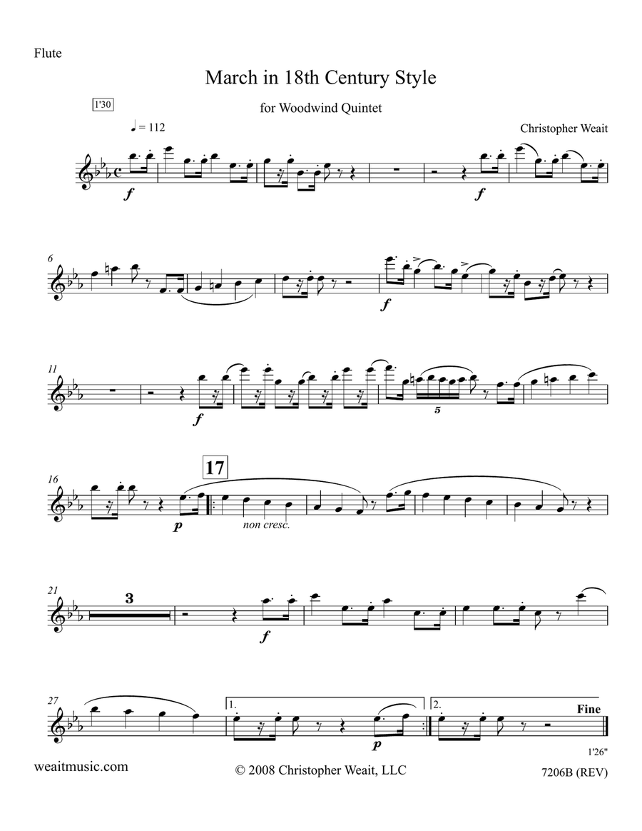 March in 18th Century Style for wind quintet (1’30) Woodwind Quintet scores gallery preview page 4