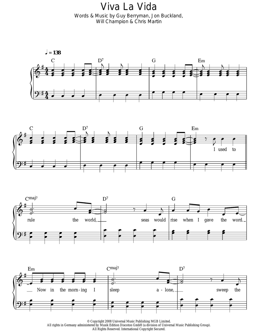 Viva La Vida Viva La Vida Voice scores gallery preview page 1