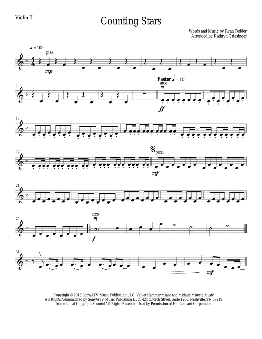 Counting Stars String Quartet scores gallery preview page 3