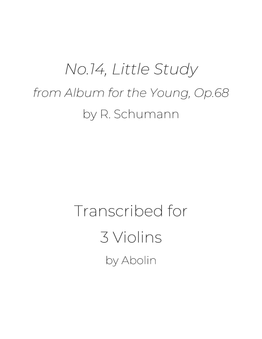Schumann: Album for the Young, Op.68, No.14, Little Study - Violin Trio Chamber Music scores gallery preview page 1