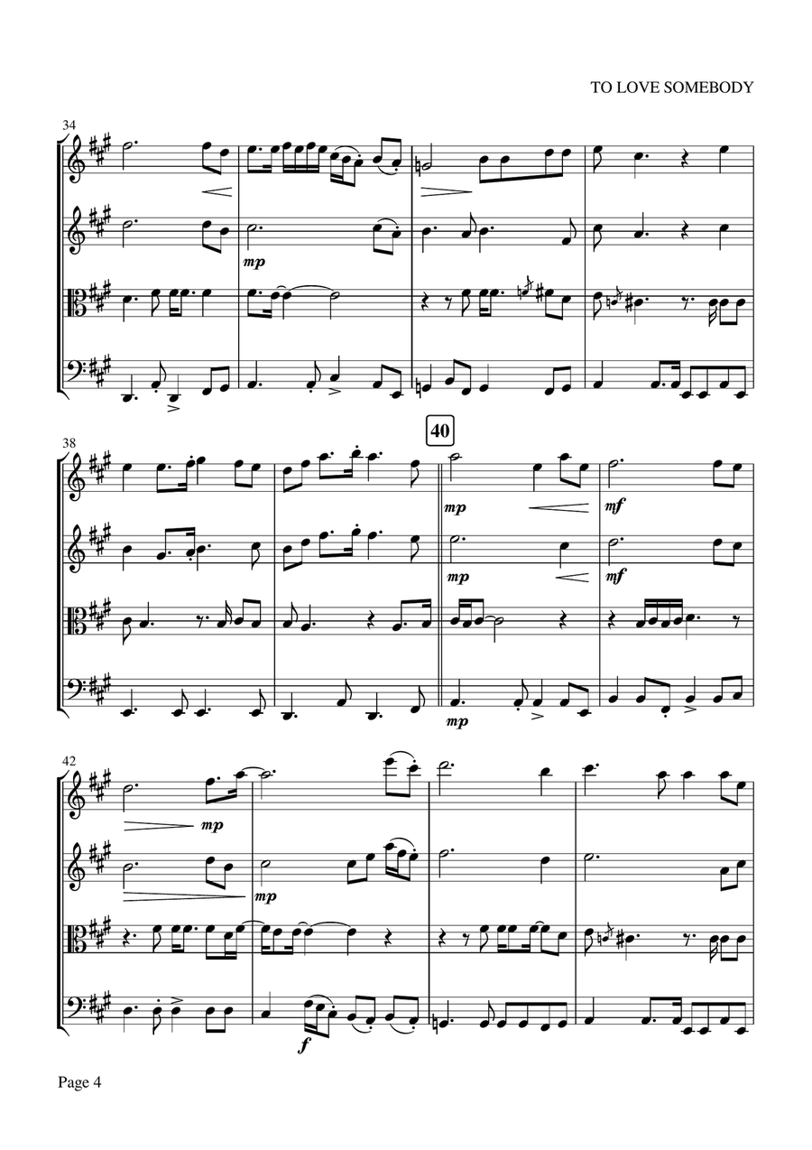 To Love Somebody String Quartet scores gallery preview page 4
