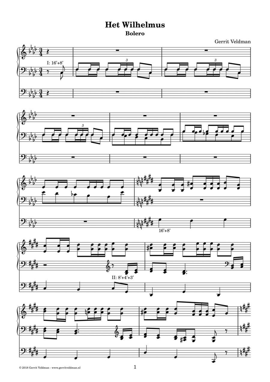 Het Wilhelmus (bolero, version in F Major) Organ Solo scores gallery preview page 1