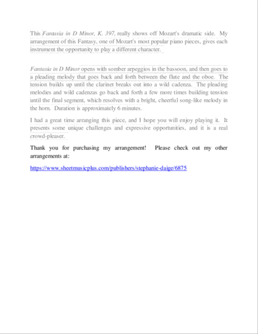 Mozart Fantasia in D Minor K. 397 for Woodwind Quintet Woodwind Quintet scores gallery preview page 2