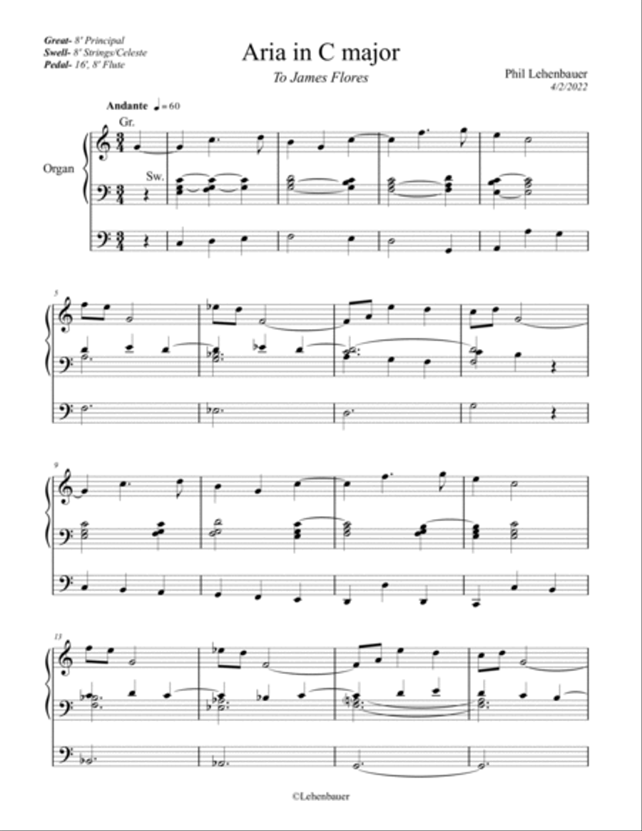 Aria in C major, organ work by Phil Lehenbauer Organ Solo scores gallery preview page 2