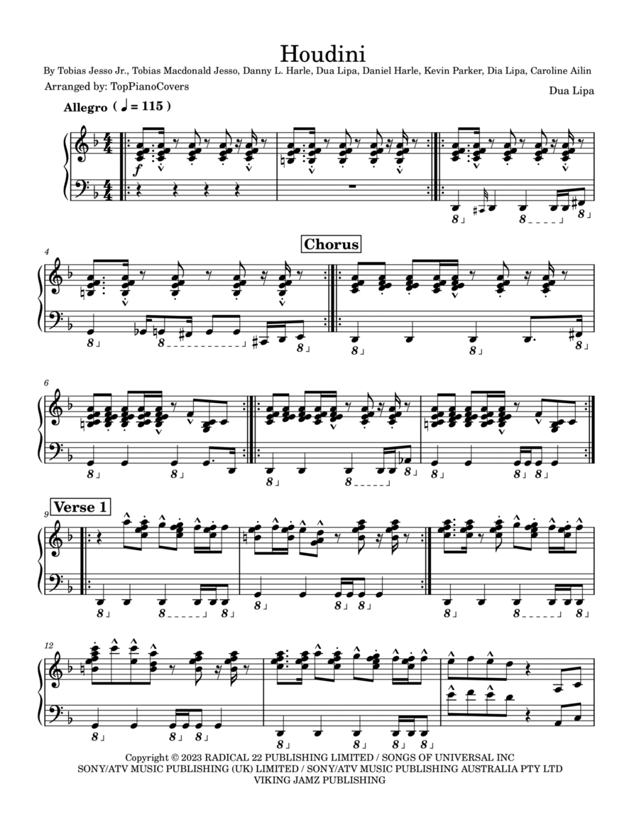 Houdini Houdini Piano Solo scores gallery preview page 1