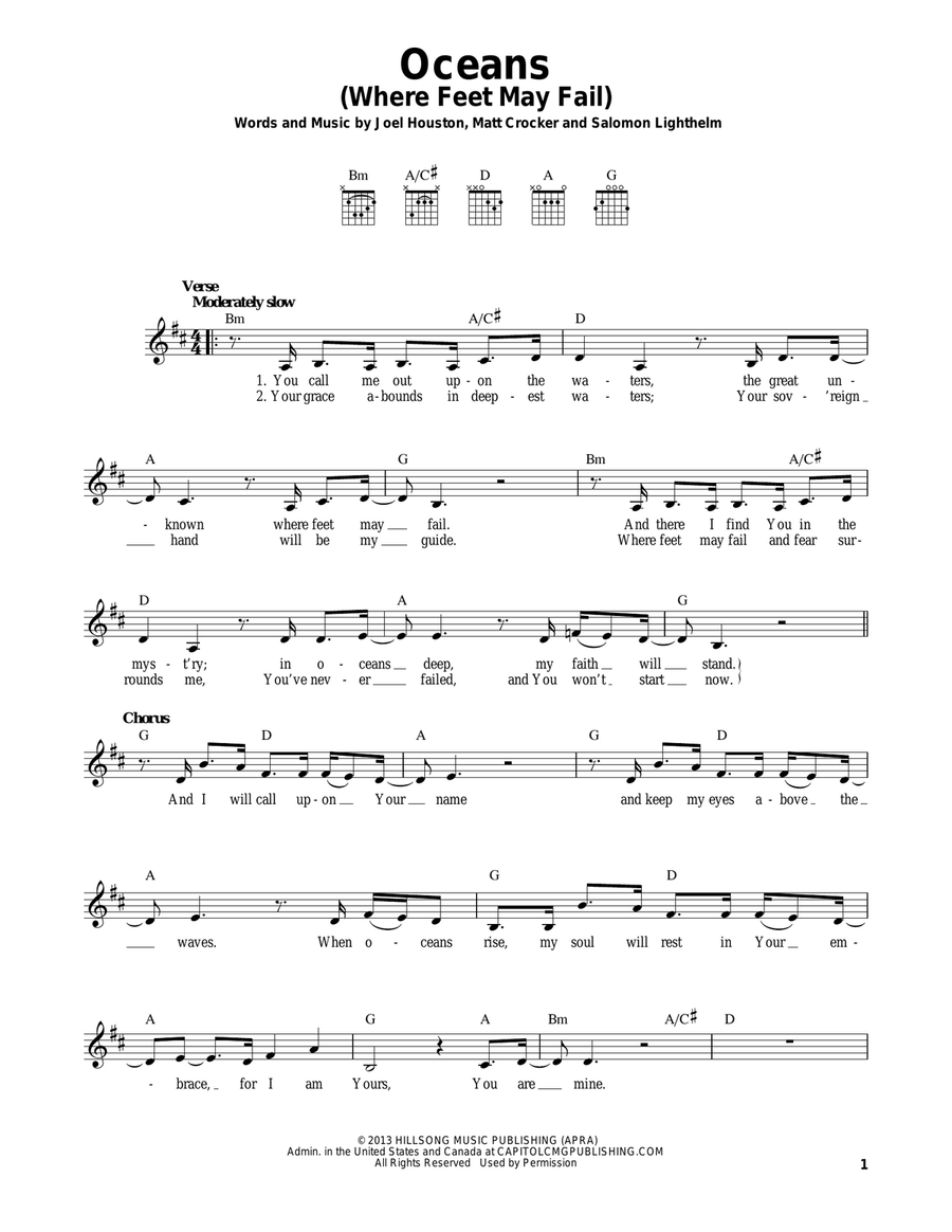 Oceans (Where Feet May Fail) Easy Guitar scores gallery preview page 1